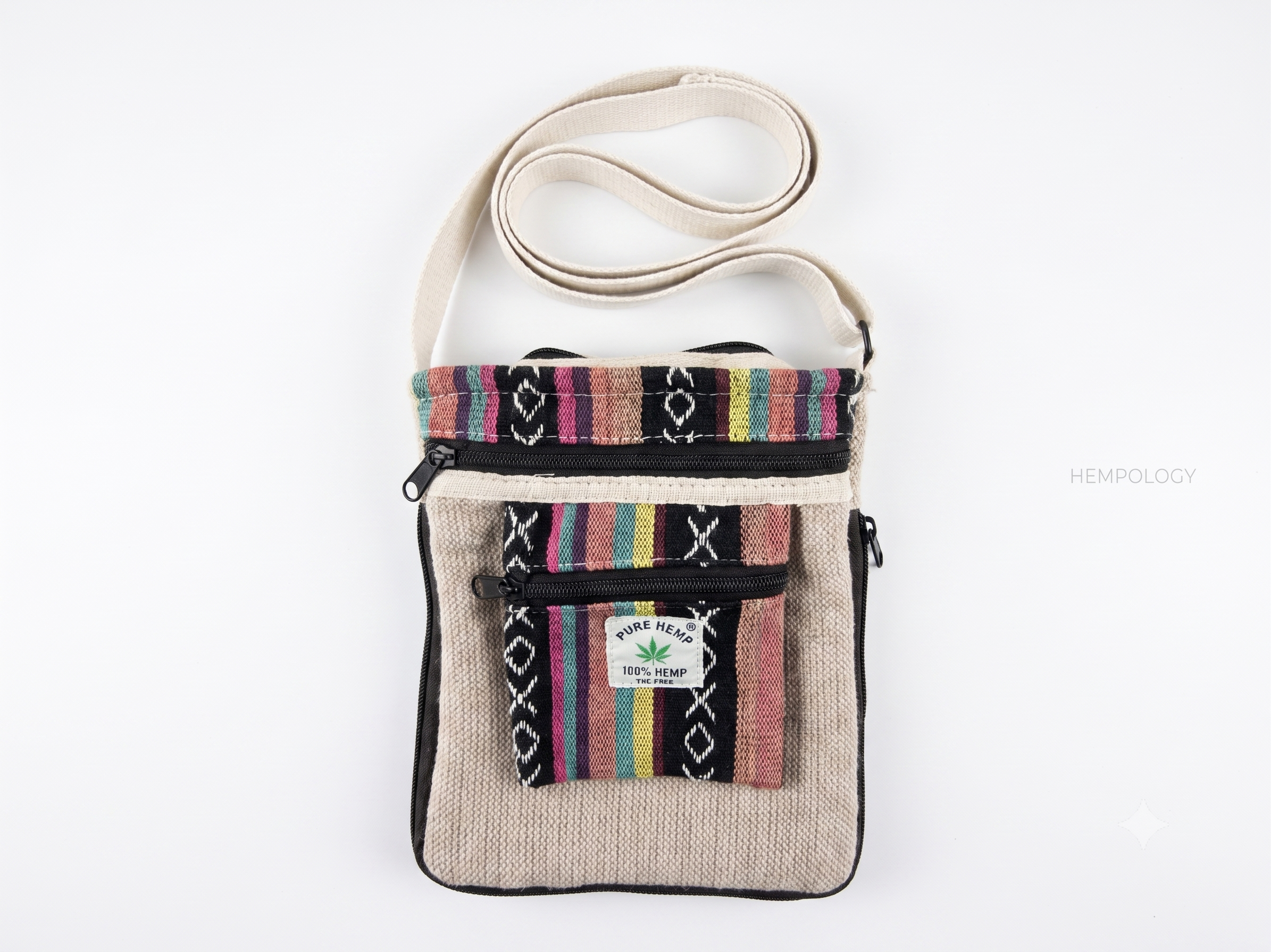 Pure Hemp 100% Hemp Crossbody Bag, 9x8 inch, Boho Stripe