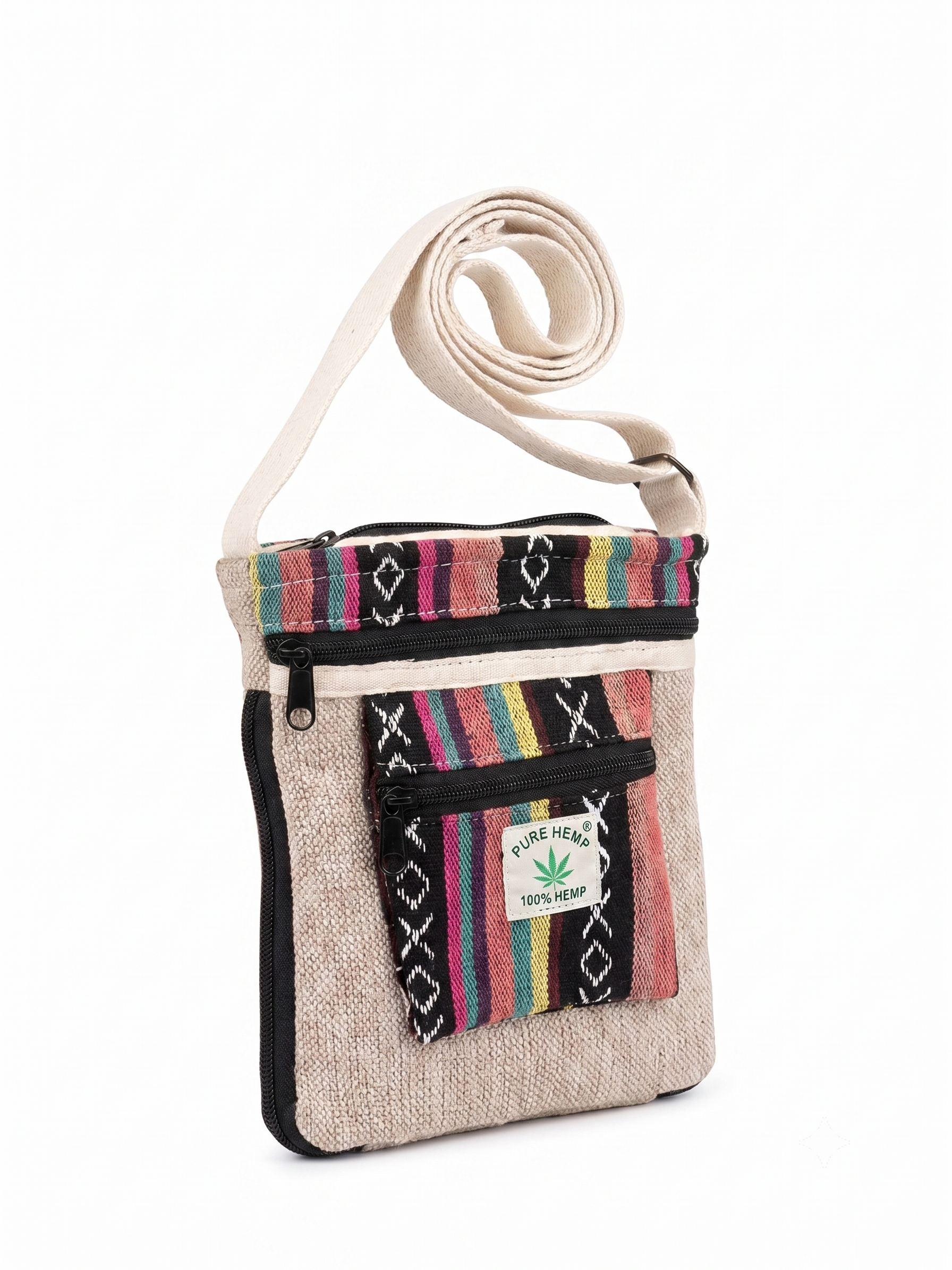 Pure Hemp 100% Hemp Crossbody Bag, 9x8 inch, Boho Stripe