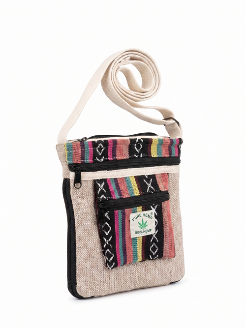 Pure Hemp 100% Hemp Crossbody Bag, 9x8 inch, Boho Stripe