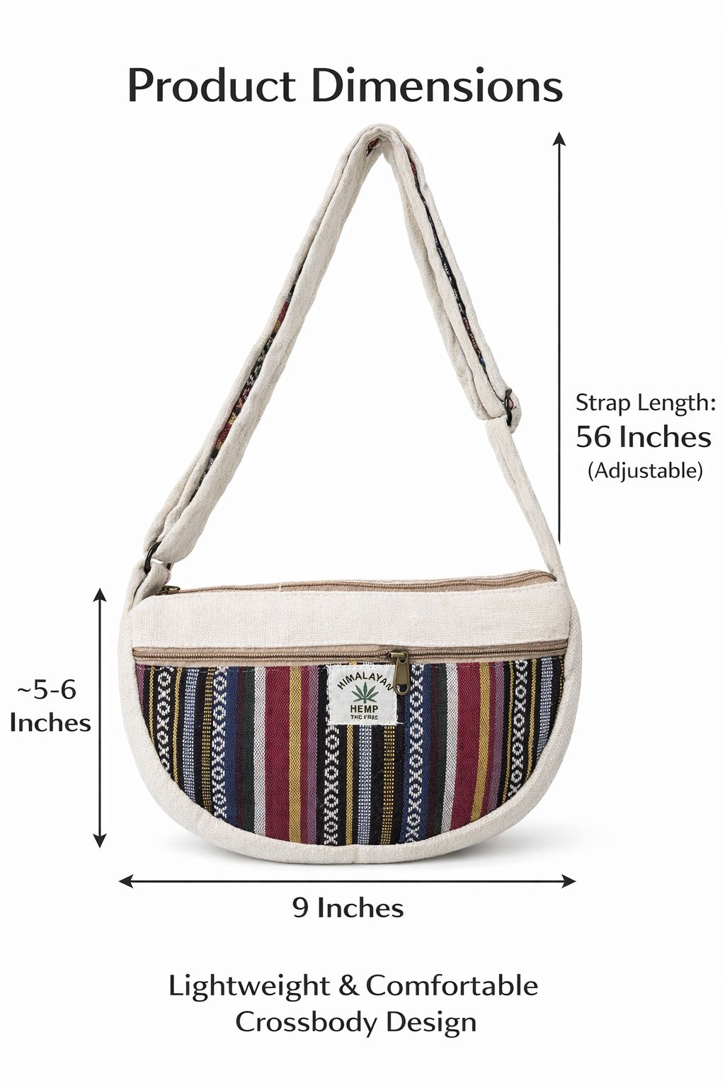 Pure Hemp Travel Crossbody Crescent Bags for Women